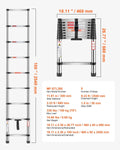 Telescoping Ladder 2540mm Stainless Steel 150kg Capacity 9-Step