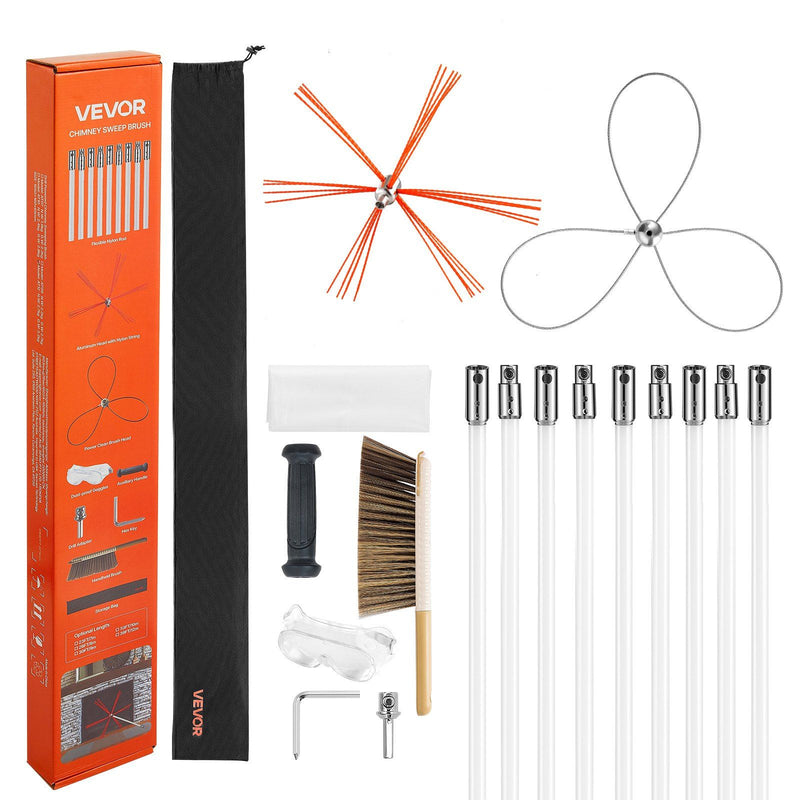 Chimney Sweep Kit 9m Extendable Brush Dual Heads Cleaner Goggles