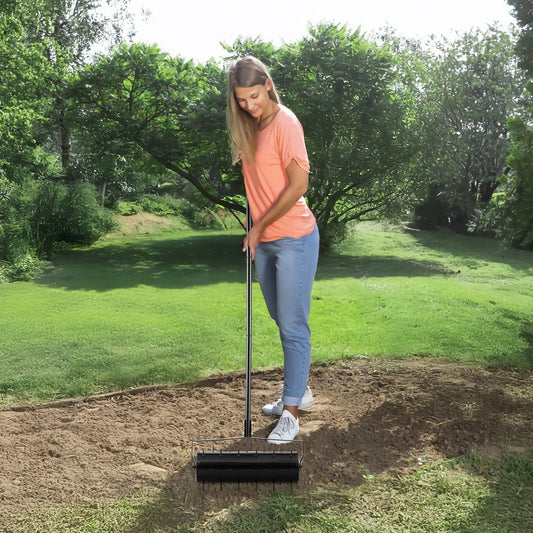 Rolling Lawn Aerator 525mm 33 Spikes Manual Garden Tool Black
