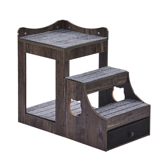 Pet Bunk Bed with Stairs Dog/Cat Window Perch with Storage Indoor Gray