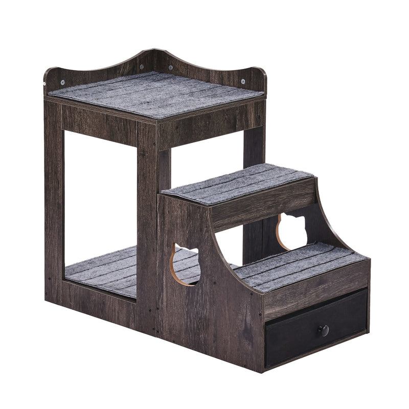 Pet Bunk Bed with Stairs Dog Cat Window Perch Storage Gray