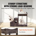 Pet Bunk Bed with Stairs Dog Cat Window Perch Storage Gray
