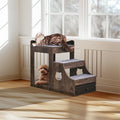 Pet Bunk Bed with Stairs Dog Cat Window Perch Storage Gray