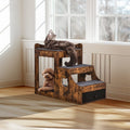 Pet Bunk Bed with Stairs Dog Cat Window Perch Storage Brown