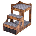 Pet Bunk Bed with Stairs Dog Cat Window Perch Storage Brown