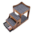 Pet Bunk Bed with Stairs Dog Cat Window Perch Storage Brown