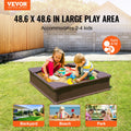 Sandbox with Cover 48.6x48.6x12.4in Square Sand Box HDPE Brown