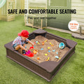 Sandbox with Cover 48.6x48.6x12.4in Square Sand Box HDPE Brown