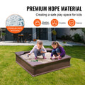 Sandbox with Cover 48.6x48.6x12.4in Square Sand Box HDPE Brown