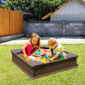 Sandbox with Cover 48.6x48.6x12.4in Square Sand Box HDPE Brown