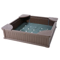 Sandbox with Cover 48.6x48.6x12.4in Square Sand Box HDPE Brown