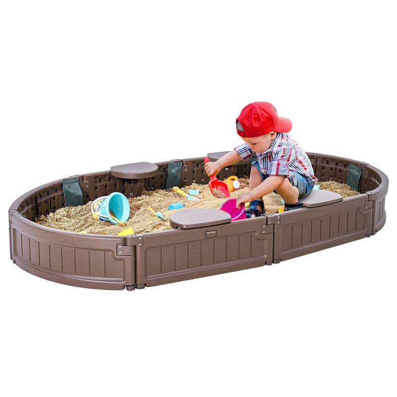 Sandbox with Cover 72x41.5x9.1in Oval HDPE 4 Seater Bottom Liner