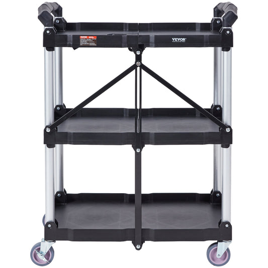 3 Shelf Foldable Utility Cart 165LBS Heavy Duty Lockable Wheels
