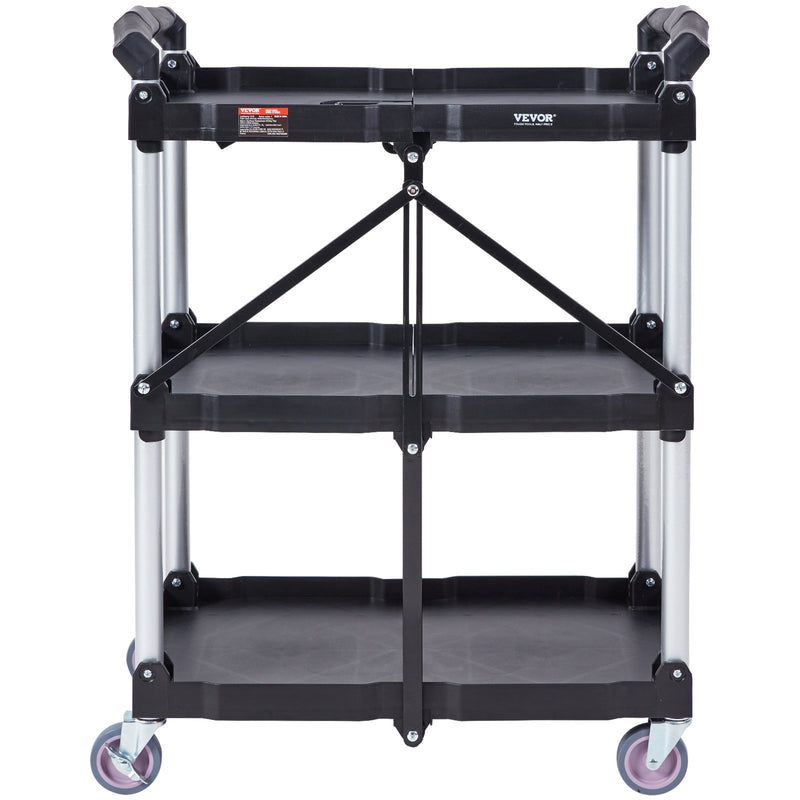 3 Shelf Foldable Utility Cart 165LBS Heavy Duty Lockable Wheels