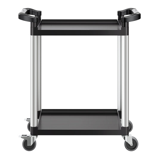 Utility Cart 2-Tier 300kg Load Capacity 360° Swivel Wheels Brakes