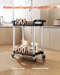 Utility Cart 2-Tier 300kg Load Capacity 360° Swivel Wheels Brakes