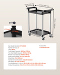 Utility Cart 2-Tier 300kg Load Capacity 360° Swivel Wheels Brakes