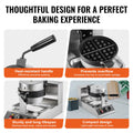 Commercial Waffle Maker 1300W Round Belgian Iron Stainless Steel