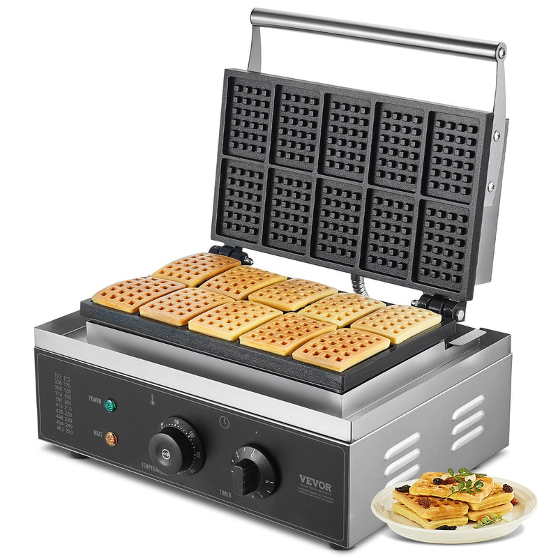 Commercial Waffle Maker 10pc Rectangle 1550W Stainless Steel