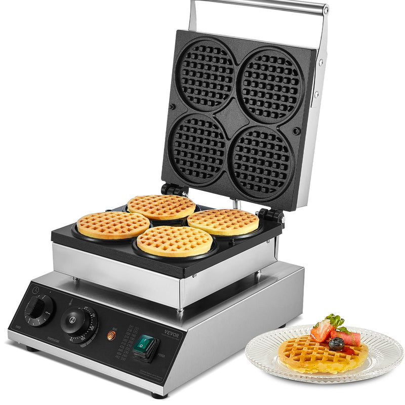Commercial Waffle Maker 4PC 1750W Belgian Stainless Steel Non-Stick