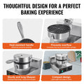 Commercial Waffle Maker, 1230W Round Waffle Baker Machine, Non-Stick Stainless Steel Belgian Waffle Iron with Temperature and Time Control, Handle, for Restaurant Bakery Snack Bar Family