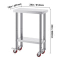 Stainless Steel Work Table with Wheels 24 x 12 x 32 Inch Prep Table with 4 Casters Heavy Duty Work Table for Commercial Kitchen Restaurant Business