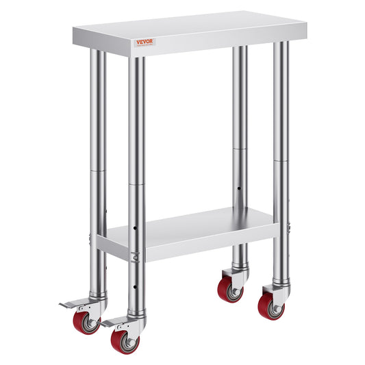 Stainless Steel Work Table 24x12x32" with Wheels Commercial Kitchen