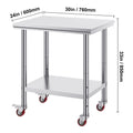 Stainless Steel Work Table with Wheels 24 x 30 Prep Table with casters Heavy Duty Work Table for Commercial Kitchen Restaurant Business (24 x 30 x 33.8 Inch)