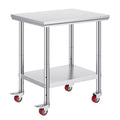 Stainless Steel Work Table with Wheels 24 x 30 Prep Table with casters Heavy Duty Work Table for Commercial Kitchen Restaurant Business (24 x 30 x 33.8 Inch)