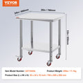 Stainless Steel Work Table 24x30 with Wheels Commercial Kitchen