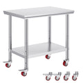 Stainless Steel Work Table 36x24 Inch with 4 Wheels Commercial Food Prep Worktable with Casters Heavy Duty Work Table for Commercial Kitchen Restaurant