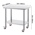 Stainless Steel Work Table 36x24 Inch with 4 Wheels Commercial Food Prep Worktable with Casters Heavy Duty Work Table for Commercial Kitchen Restaurant