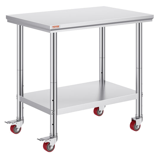 Stainless Steel Work Table 36x24" 4 Wheels Commercial Kitchen