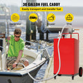 114L Fuel Caddy, Gas Storage Tank & 4 Wheels, with Manuel Transfer Pump, Gasoline Diesel Fuel Container for Cars, Lawn Mowers, ATVs, Boats, More, Red