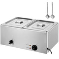 Commercial Food Warmer, 2-Pan Electric Steam Table, 1200W Professional Countertop Stainless Steel Buffet Bain Marie with 30-85°C Temp Control for Catering, Buffet, Parties, Restaurants