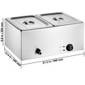 Commercial Food Warmer, 2-Pan Electric Steam Table, 1200W Professional Countertop Stainless Steel Buffet Bain Marie with 30-85°C Temp Control for Catering, Buffet, Parties, Restaurants