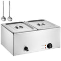 Commercial Food Warmer, 2-Pan Electric Steam Table, 1200W Professional Countertop Stainless Steel Buffet Bain Marie with 30-85°C Temp Control for Catering, Buffet, Parties, Restaurants
