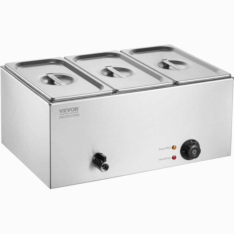 16.5L Electric Food Warmer 3-Pan Bain Marie 1200W Stainless Steel