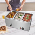 16.5L Electric Food Warmer 3-Pan Bain Marie 1200W Stainless Steel