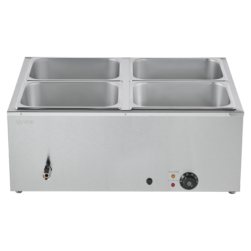 Commercial 1500W Food Warmer 4-Pan Stainless Steel Bain Marie