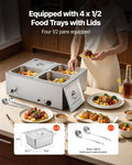 Commercial 1500W Food Warmer 4-Pan Stainless Steel Bain Marie