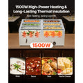 Commercial Food Warmer, 1500W Electric Stainless Steel Steam Food Warmer with Lid, 6-Pan Fast Heating Countertop Buffet Bain Marie with Soup & Perforated Ladles, for Catering, Restaurant, Party