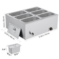 Commercial Food Warmer, 1500W Electric Stainless Steel Steam Food Warmer with Lid, 6-Pan Fast Heating Countertop Buffet Bain Marie with Soup & Perforated Ladles, for Catering, Restaurant, Party