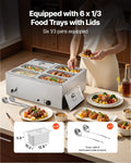 Commercial Food Warmer 1500W Stainless Steel 6-Pan Bain Marie