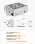 Commercial Food Warmer 1500W Stainless Steel 6-Pan Bain Marie