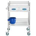Stainless Steel 2 Layer Medical Utility Cart Lockable Wheels Drawers