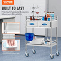 Stainless Steel 2 Layer Medical Utility Cart Lockable Wheels Drawers