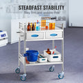 Stainless Steel 2 Layer Medical Utility Cart Lockable Wheels Drawers