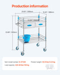 Stainless Steel 2 Layer Medical Utility Cart Lockable Wheels Drawers