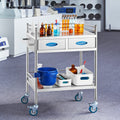 Stainless Steel 2 Layer Medical Utility Cart Lockable Wheels Drawers